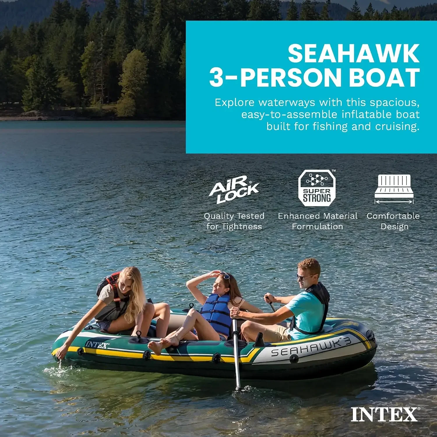 Set Perahu Tiup INTEX 66332EP  - Fishing Boat Aluminum ulasan dan harga
